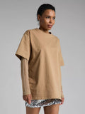 Summer New Bright Silk Mesh Splicing Long-Sleeved T-Shirt Women Loose Sun Protection Top Hot
