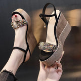 High-Heeled Sandals Women 2025 New Summer Thick-Soled Waterproof Table Roman Buckle With Slope Heel High