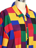 Vintage Checkered Button Front Short Sleeve