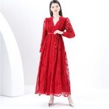 High-End Women's Dress 2025 Spring Collection Heavy Industry Embroidery V Neck Lantern Sleeve Single Row Buckle Long