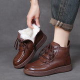 Cowfrepe Retro Wool Short Boots Women 2025 Winter New Round Head With Martin Boots Plus Cotton
