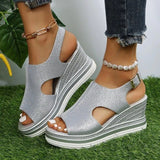 Belt Buckle Slope Sandals Women 2025 New Heel Pine Cake Thick Soles Hollow Fish Mouth Women
