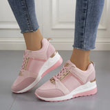 Leisure Thick-Sed Airable Sneakers Women's Slope Heel With Mesh Color Panel Shoes
