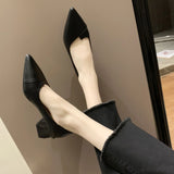 Korean Version Of Thick Heel High-Heeled Single-Shoe Women's Pointed Professional Shoes Black Heel Shoes To Work