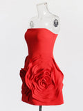 Famous Wind Brao A-Shaped Dress 2025 Spring New Party Dress Three-Dimensional Rose Big Flowers Spliced Dress