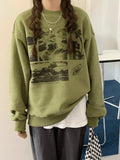 Landscape Print Crew Sweatshirt-Outfit