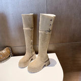 High-Tall Knight Boots Women Autumn And Winter New With Velvet High And Over-Knee Boots Two-Ded-Long-Headed Boots