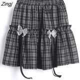 Skirts Women Classical Plaid with Cute Bow A-line Slim Summer New All-match Chic Elastic Waist Student Harajuku Lovely