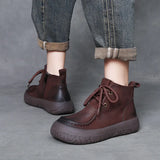 Layer Of Cow Skin Retro Thick-Bottomed Short Boots Women Autumn And Winter New Soft Bottom Low-Bore Martin Boots Casual Leather
