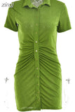 Dresses for Women Bodycon Mini Dress Fashion uched Long Sleeve Button Down Office Lady Skinny Slim Velvet