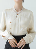 Chinese Style Collar Shirt Women's Dress 2025 Light National Style Flowering And Set Of Squints On The Horse Face