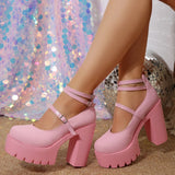 New High-Heeled One-Character Buckle With Mary Jane Single Shoes Women's Large Size Shallow Leather
