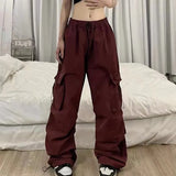 Zingj Sense High Street Cargo Pants Female 2025 New Loose Straight Leg Wide Leg Large Pocket Casual Retro Bundle Leg Pants