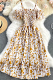 Sexy Slash Neck Spaghetti Strap Midi Dress Women Casual Off Shoulder Short Sleeve Vacation Beach Robe Female