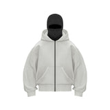 And Winter Personality Double Hat Design Hoodie Zipper Open Shirt Casual Coat
