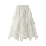 Spring New High-Waisted Lotus Leaf Side Splicing Mesh Dress Half-Dress Woman's Long-Term Large Folding Skirt