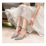 High-Heeled Women 2025 Summer New Beautiful Brighten Sharp Fairy Bows Heel Wedding