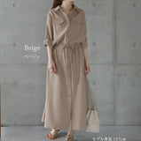 2025 New Japanese Pocket Long Sleeves Long Casual Clip Dress