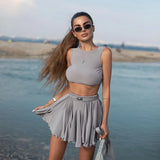 New Women's Fashion Holiday Style Sexy Bare Back Vest Half Skirt Casual Two-Piece Suit