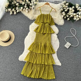 Chiffon Sling Dress Female French Gentle Style Temperament High-End Feel Leaf Side Cake Dress Fairy