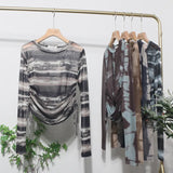 Round Collar Tie-Dye-Print Slim Long-Sleeved T-Shirt T-Shirt T-Shirt With Sunscreen