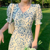 Floral Dress for Women Party French Vintage Retro Office Lady Casual Club Mini Sexy Dresses Summer 2023 New