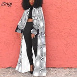 Trench Full Sleeve Print Coats Casual Fashion Overcoat Women Windbreaker Outer Long Bandage