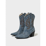 Fashion Coarse And Western Boots Cowboy Boots Clammed With Pointed Tips And Short