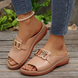 New Large-Size Lady Fashion Flat-Bottomed Slippers Metal Chain Thick-Soled Women's