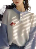 Bubble Sleeve Sweater Women's 2025 New Gentle Lazy Sensing Embroidered Knitted