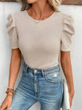 And Summer New Dress-Up Round Collar Bubble Short-Sleeved T-Shirt Blouse