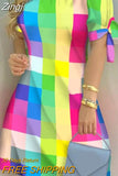 Women Off Shoulder Summer Mini Dress Sexy Short Sleeve Bow Tie Print A Line Party Short Dresses Vestidos