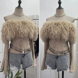 Wind Shoulder Hair Knitted Shirt Girl Short To Make Old Broken Long-Sleeved T-Shirt Top