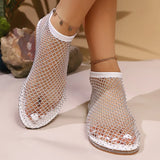 Hollow Fishing Net Water Drill Sandals Women 2025 New Breathable Hot Diamond Lightweight Flat Roman