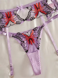 Purple Butterfly Embroidery Lingerie Set- Outfit