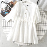 Women Solid Button Ulzzang 3 Colors V-neck Simple Casual Ladies Summer Design High Quality Daily Harajuku Trendy New