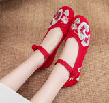 Zingj Women's Embroidered Shoes Single Shoes Flower Cloth Shoes Women's Cheongsam Shoes With Buckle White Red Black Shoes