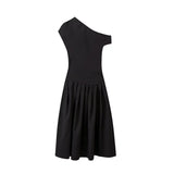 Summer New Women's Temperament Elegant Fashion High-Waisted Solid Color Long
