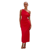 Zingj Spring And Summer New Solid Color Inclined Shoulder Open Shoulder Sexy Medium Long Dress