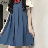 Dress Women S-5XL Solid Korean Style Preppy Harajuku Kawaii Sweet Ladies All-match Vintage Trendy Chic Daily