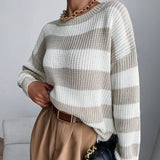 Autumn And Winter New Personality Hit Color Knitted Shirt Color Stripe Loose
