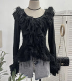 Shooting Waste Soil Wind Irregular Wood Ear Trumin Knitting To Make Old Hole Splicing Hairy Blouse Hottie Cardigan