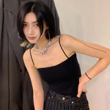 Women Sleeveless Spaghetti Strap Sexy Elastic Fashion All-match Simple Solid Korean Style Skinny Girls Streetwear