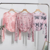 Real Shooting 2024 Summer New Long-Sleeved Short-Sleeved T-Shirt Sun Protection Shirt Thin Perspective Tie-Dye Mesh Hooder