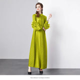 Folds Solid-Colored Dress Women's Niche Light-Cooked Three-Dimensional Flowers Loose Thin-Skinny Long