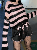 Distressed Striped Crop Sweater- Outfit