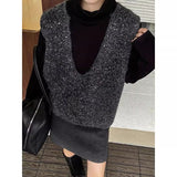 Retro Striped Big V-Neck Knitted Vest Vest Sweater Woman In Autumn 2025 Overlay