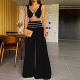 Zingj 2023 New Fashion Contrast Color Low-Cut Sexy Short Vest Casual Pants Suit-Outfit