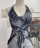 Shooting Holiday Wind Hanging Neck Collar Collar Tidling Strap Sling Vest Tie Mesh Yarn Short Sleeveless Top
