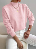 And Winter Half-High Collar Cover Long-Sleeved Sweater Women's Fashion Solid Color Loose Knitting